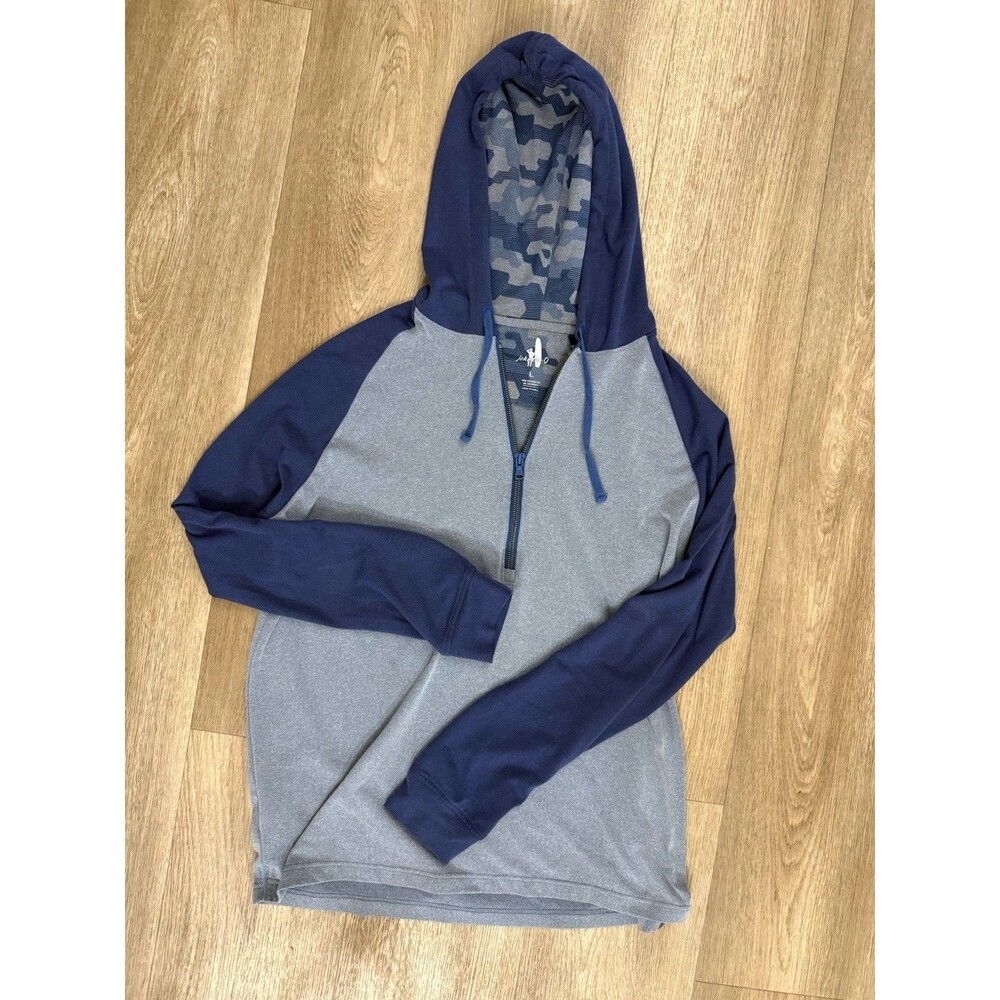 Johnnie-O Dyer 1/4 Zip Performance Hoodie Pullover Mens Large Gray Blue